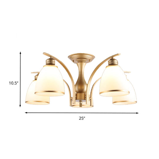 Classic Gold Semi Flush Mount Ceiling Light Fixture With Opal Glass Shades 3/5/8 Lights For Living