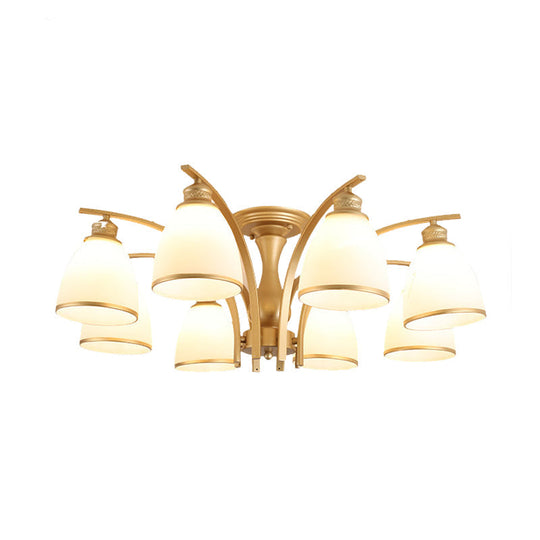 Classic Gold Semi Flush Mount Ceiling Light Fixture with Opal Glass Shades – 3/5/8 Lights for Living Room