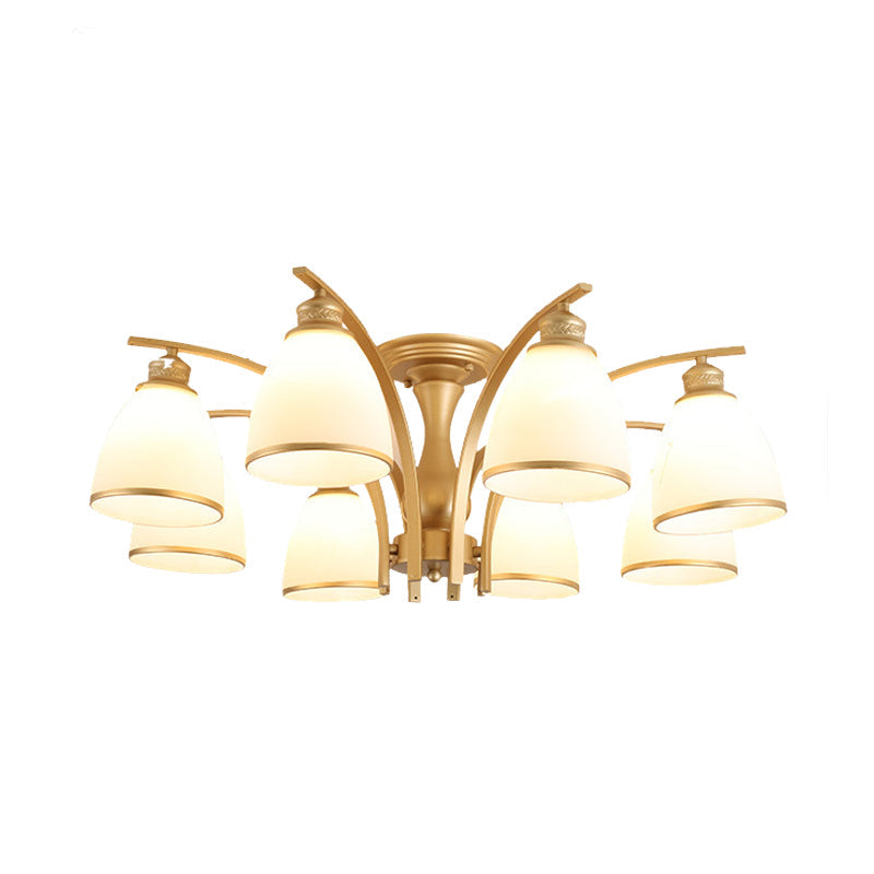 Classic Gold Semi Flush Mount Ceiling Light Fixture With Opal Glass Shades 3/5/8 Lights For Living