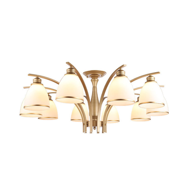 Classic Gold Semi Flush Mount Ceiling Light Fixture with Opal Glass Shades – 3/5/8 Lights for Living Room