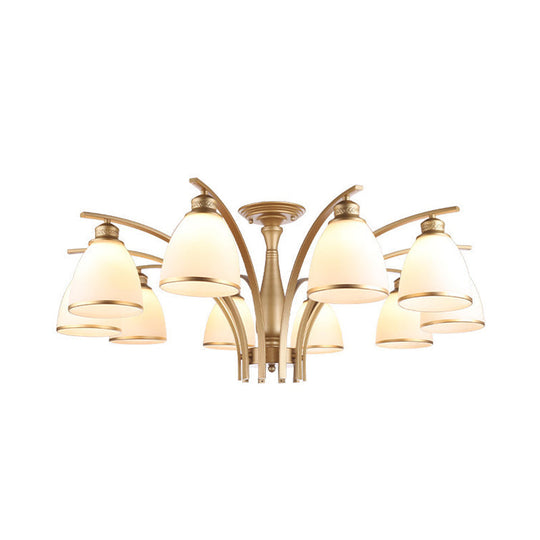 Classic Gold Semi Flush Mount Ceiling Light Fixture with Opal Glass Shades – 3/5/8 Lights for Living Room