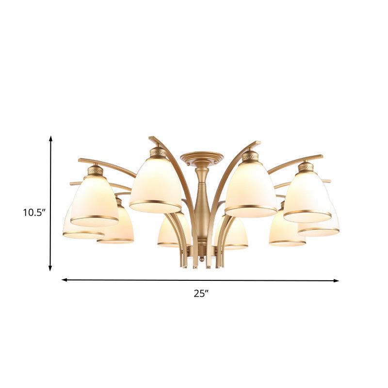 Classic Gold Semi Flush Mount Ceiling Light Fixture with Opal Glass Shades – 3/5/8 Lights for Living Room