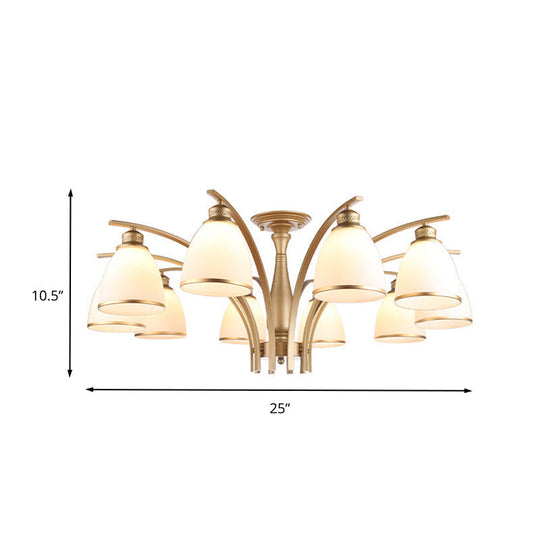 Classic Gold Semi Flush Mount Ceiling Light Fixture With Opal Glass Shades 3/5/8 Lights For Living