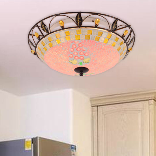 Classic Bowl Frosted Glass Ceiling Light with Pink/Purple Flush Mount – Ideal for Living Room