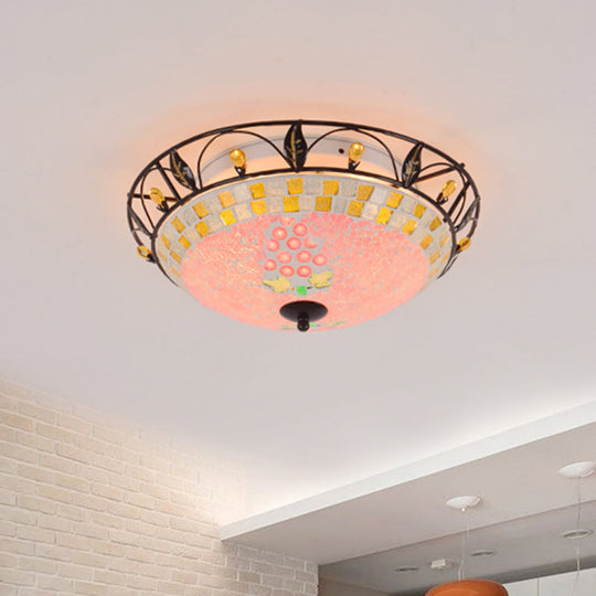 Classic Bowl Frosted Glass Ceiling Light with Pink/Purple Flush Mount – Ideal for Living Room