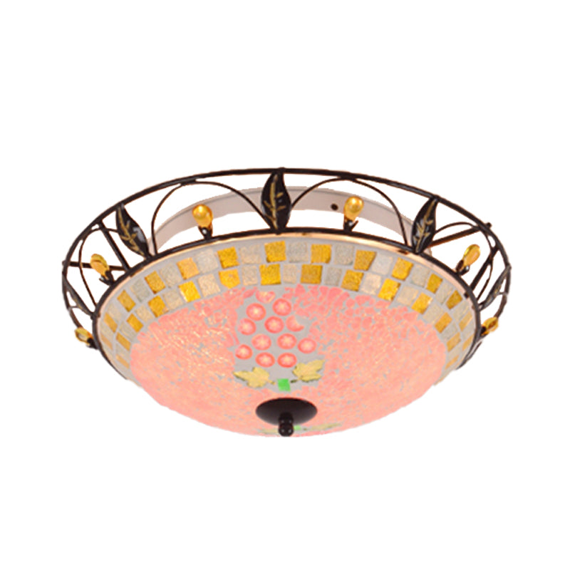 Classic Bowl Frosted Glass Ceiling Light with Pink/Purple Flush Mount – Ideal for Living Room