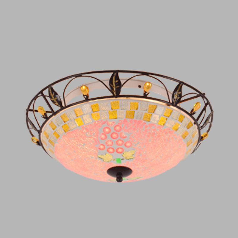 Classic Bowl Frosted Glass Ceiling Light with Pink/Purple Flush Mount – Ideal for Living Room