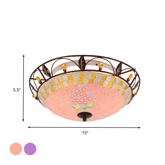 Classic Bowl Frosted Glass Ceiling Light with Pink/Purple Flush Mount – Ideal for Living Room