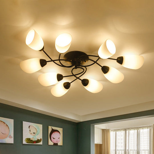 Semi Flush Oval Ceiling Mount Lighting with 4/6/9 Traditional White Glass Lights - Perfect for Living Room