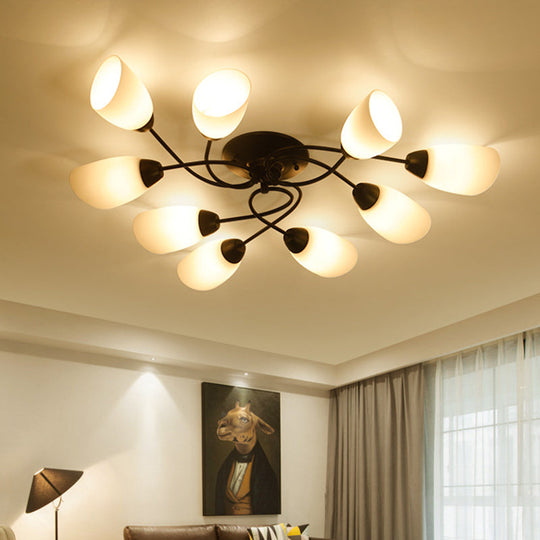 Semi Flush Oval Ceiling Mount Lighting with 4/6/9 Traditional White Glass Lights - Perfect for Living Room