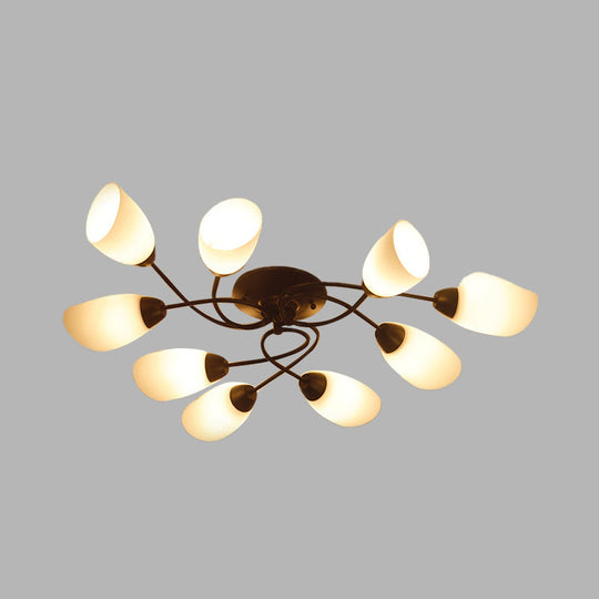 Semi Flush Oval Ceiling Mount Lighting with 4/6/9 Traditional White Glass Lights - Perfect for Living Room