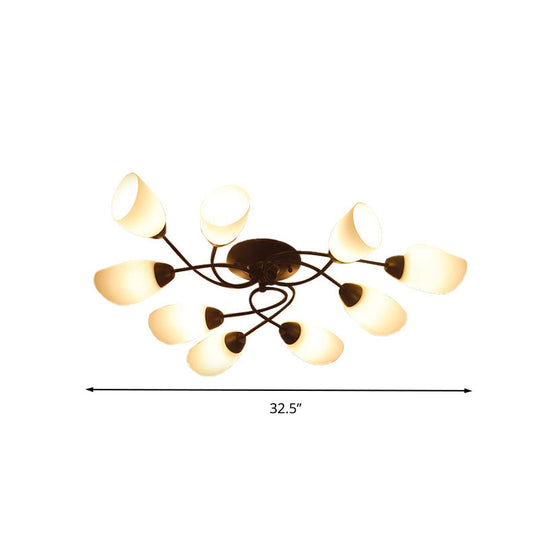 Semi Flush Oval Ceiling Mount Lighting With 4/6/9 Traditional White Glass Lights - Perfect For