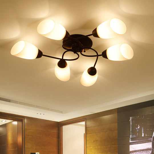 Semi Flush Oval Ceiling Mount Lighting with 4/6/9 Traditional White Glass Lights - Perfect for Living Room