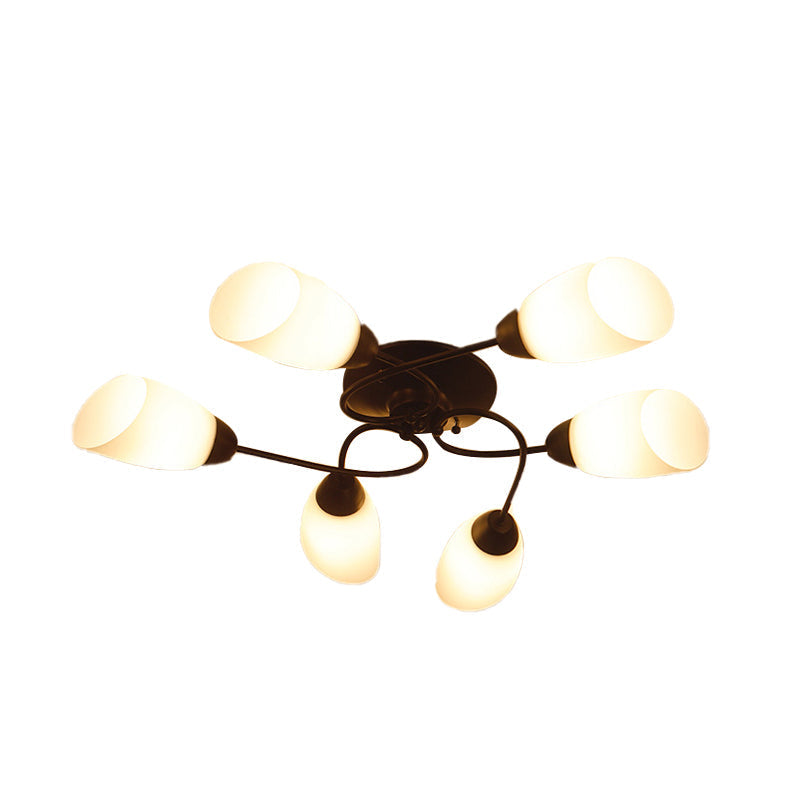 Semi Flush Oval Ceiling Mount Lighting with 4/6/9 Traditional White Glass Lights - Perfect for Living Room