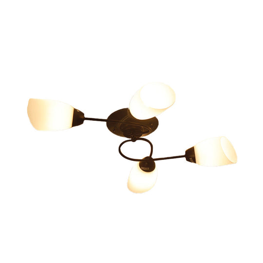 Semi Flush Oval Ceiling Mount Lighting With 4/6/9 Traditional White Glass Lights - Perfect For