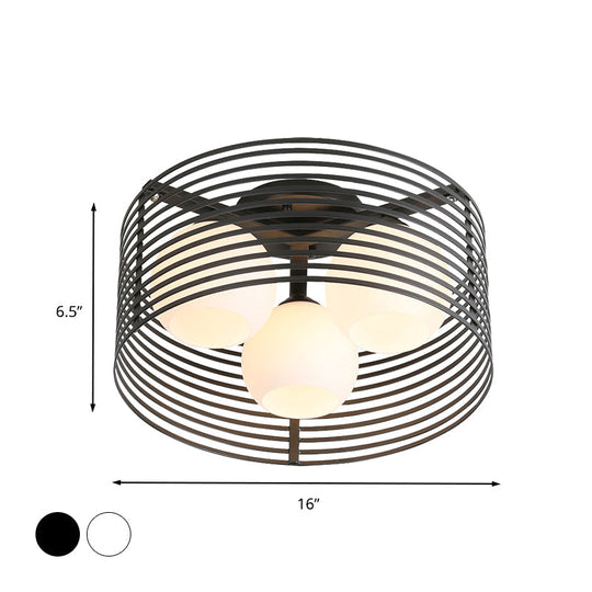 Classic Globe Milky Glass Flush Mount Ceiling Light With 3 Lights - Black/White Ideal For Living