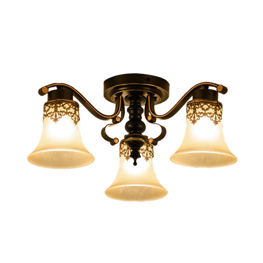 Black Bell Semi Flush Mount Ceiling Light Fixture - Classic Frosted Glass - 3/6/8 Lights for Living Room