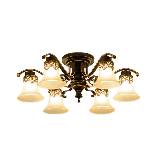 Classic Black Bell Frosted Glass Flush Mount Ceiling Light Fixture - 3/6/8 Lights For Living Room