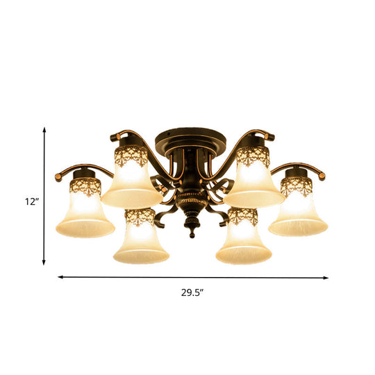 Classic Black Bell Frosted Glass Flush Mount Ceiling Light Fixture - 3/6/8 Lights For Living Room