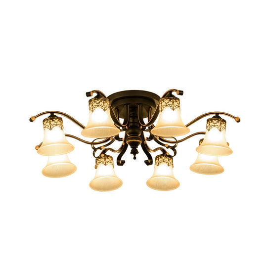 Classic Black Bell Frosted Glass Flush Mount Ceiling Light Fixture - 3/6/8 Lights For Living Room