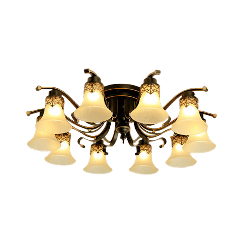 Black Bell Semi Flush Mount Ceiling Light Fixture - Classic Frosted Glass - 3/6/8 Lights for Living Room