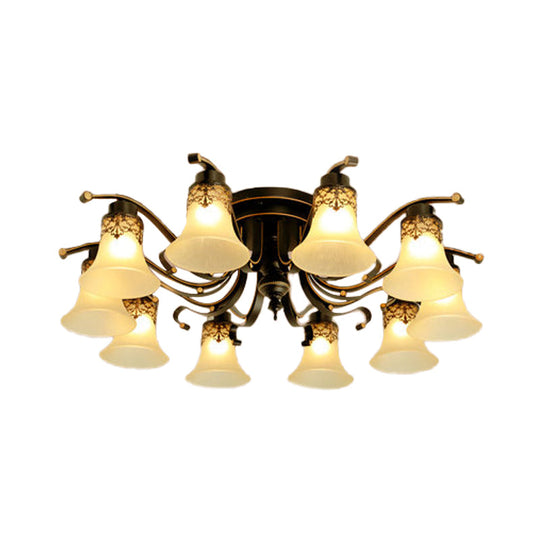 Black Bell Semi Flush Mount Ceiling Light Fixture - Classic Frosted Glass - 3/6/8 Lights for Living Room