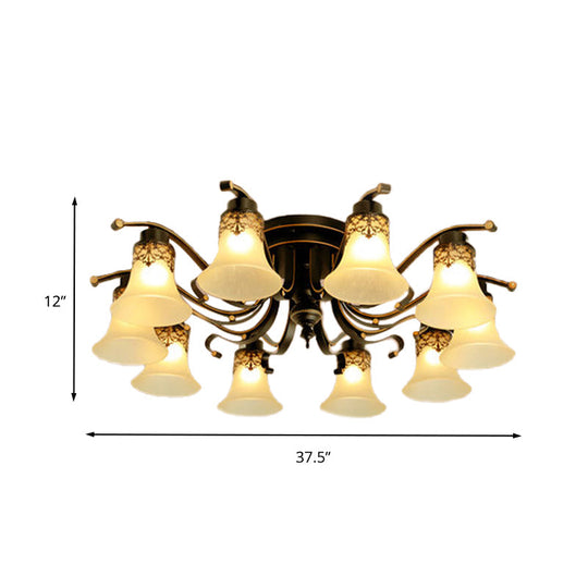 Black Bell Semi Flush Mount Ceiling Light Fixture - Classic Frosted Glass - 3/6/8 Lights for Living Room