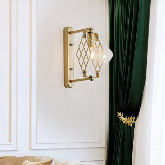 Traditionary Metal Wall Mounted Brass Sconce With Prismatic Clear Glass Design - Candle Light