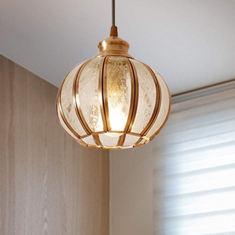 Retro Glass Pendant Light With Textured Sphere Cluster And Brass Finish - Round Or Linear Canopy 1/3