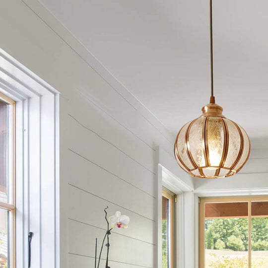 Retro Glass Pendant Light With Textured Sphere Cluster And Brass Finish - Round Or Linear Canopy 1/3