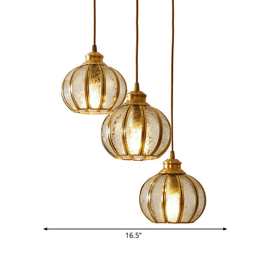 Retro Glass Pendant Light With Textured Sphere Cluster And Brass Finish - Round Or Linear Canopy 1/3