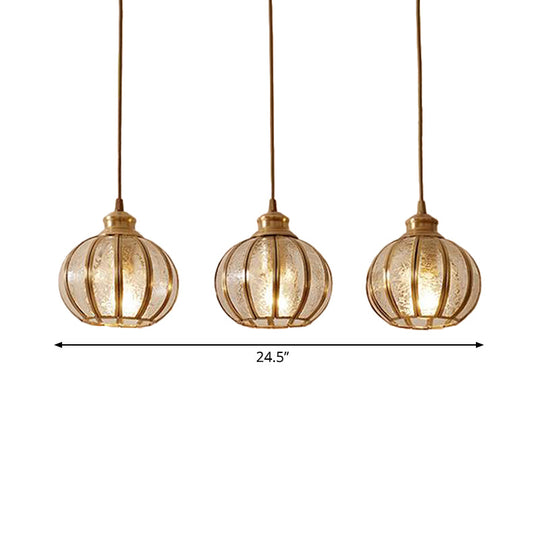 Retro Glass Pendant Light With Textured Sphere Cluster And Brass Finish - Round Or Linear Canopy 1/3