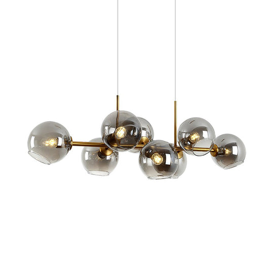 Clear/Smoke Glass 8 Bulbs Suspended Lighting Fixture in Black/Gold for Dining Room