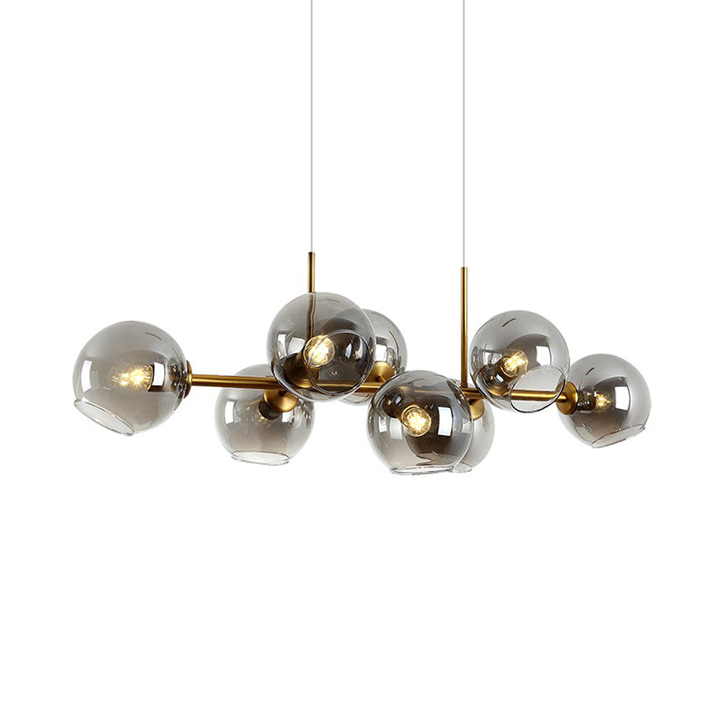 Contemporary 8-Bulb Glass Island Lamp In Black/Gold - Dining Room Lighting Fixture