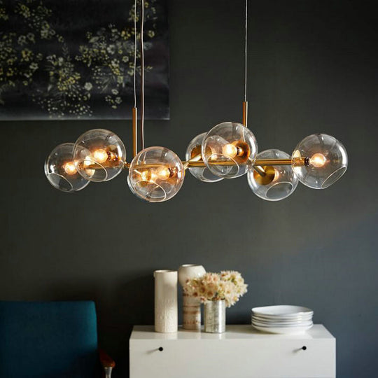 Clear/Smoke Glass 8 Bulbs Suspended Lighting Fixture in Black/Gold for Dining Room