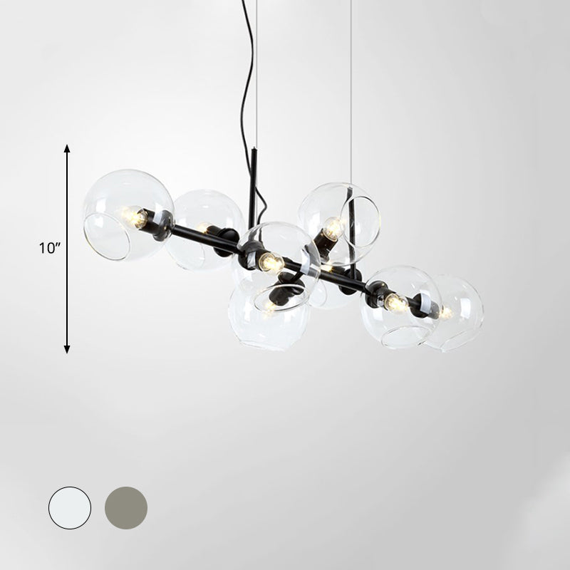 Clear/Smoke Glass 8 Bulbs Suspended Lighting Fixture in Black/Gold for Dining Room