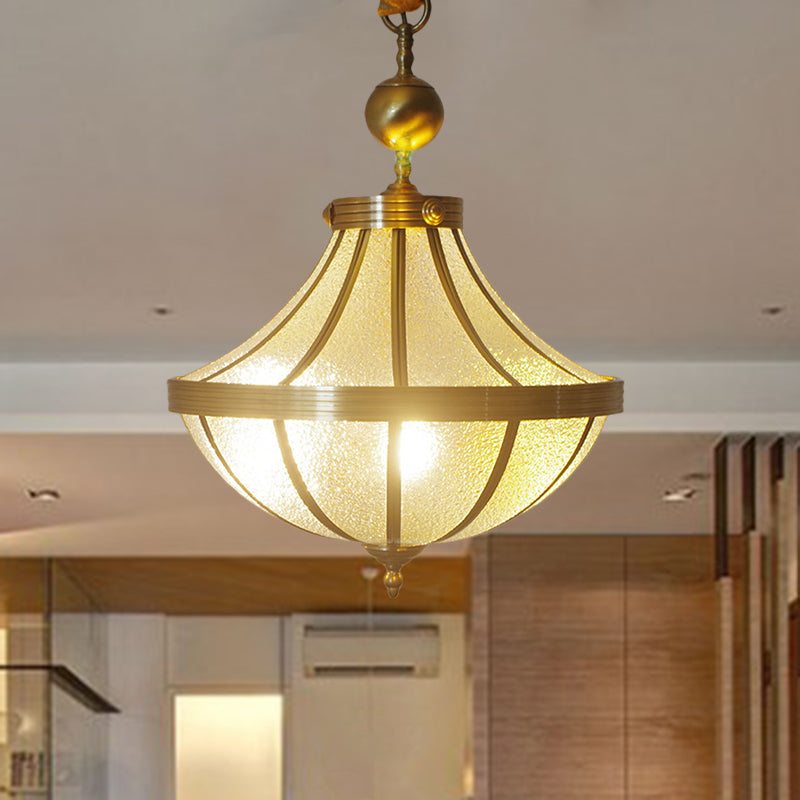 Traditional Frosted Glass Jar Pendant Chandelier With Brass Accents - 3 Bulbs Hanging Lamp For