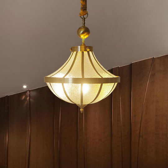 Traditional Frosted Glass Jar Pendant Chandelier With Brass Accents - 3 Bulbs Hanging Lamp For