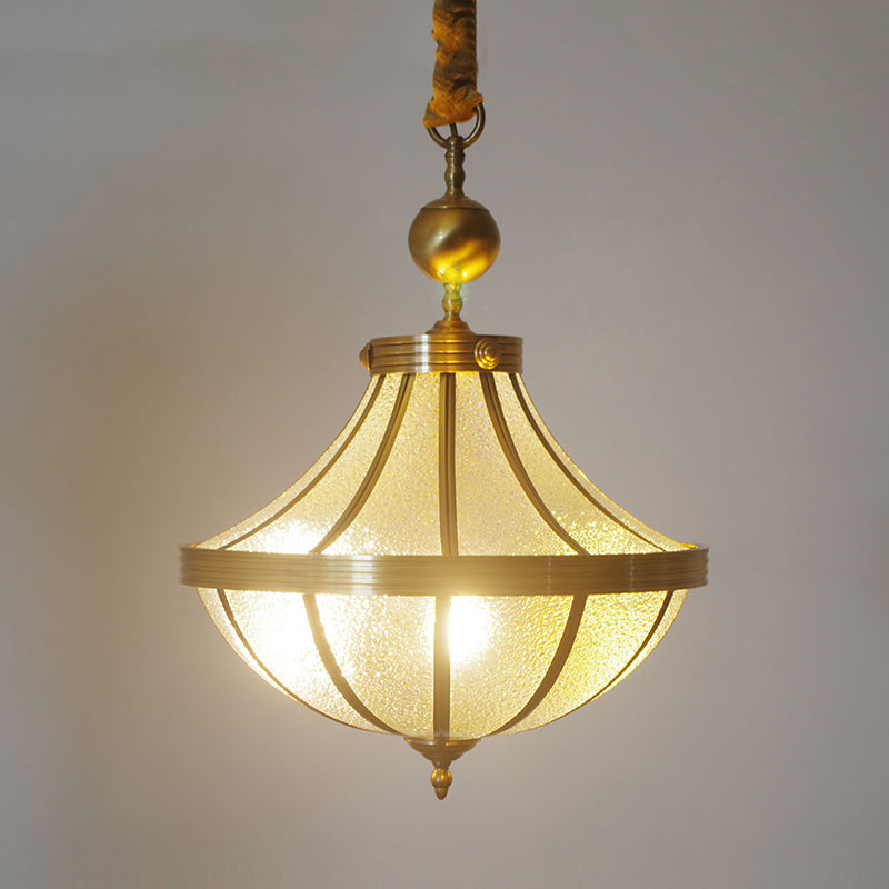 Traditional Frosted Glass Jar Pendant Chandelier With Brass Accents - 3 Bulbs Hanging Lamp For