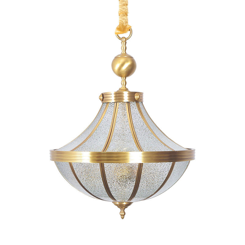 Traditional Frosted Glass Jar Pendant Chandelier With Brass Accents - 3 Bulbs Hanging Lamp For