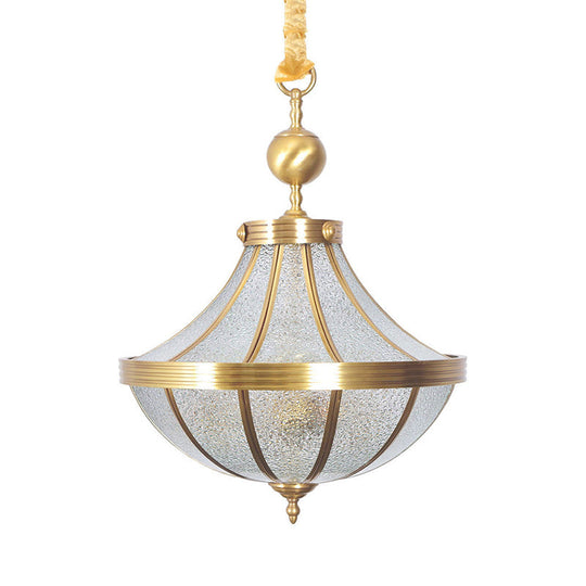 Traditional Frosted Glass Jar Pendant Chandelier With Brass Accents - 3 Bulbs Hanging Lamp For