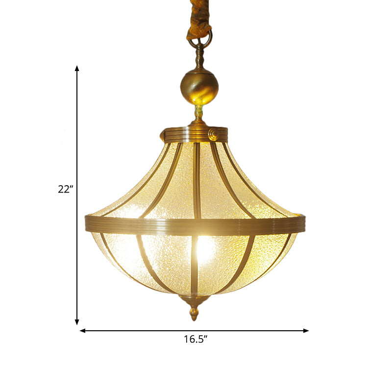 Traditional Frosted Glass Jar Pendant Chandelier With Brass Accents - 3 Bulbs Hanging Lamp For