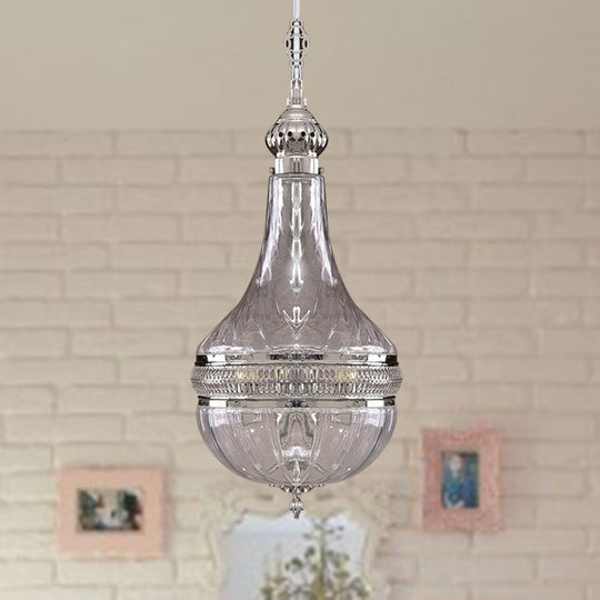 Clear Glass Brass/Chrome Gourd Chandelier - 12/16 Wide Colonial Design 4 Bulbs Ceiling Light Chrome