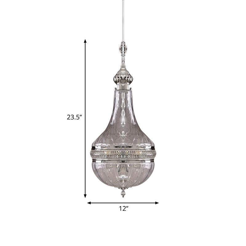 Clear Glass Brass/Chrome Gourd Chandelier - 12/16 Wide Colonial Design 4 Bulbs Ceiling Light