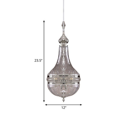 Clear Glass Brass/Chrome Gourd Chandelier - 12/16 Wide Colonial Design 4 Bulbs Ceiling Light