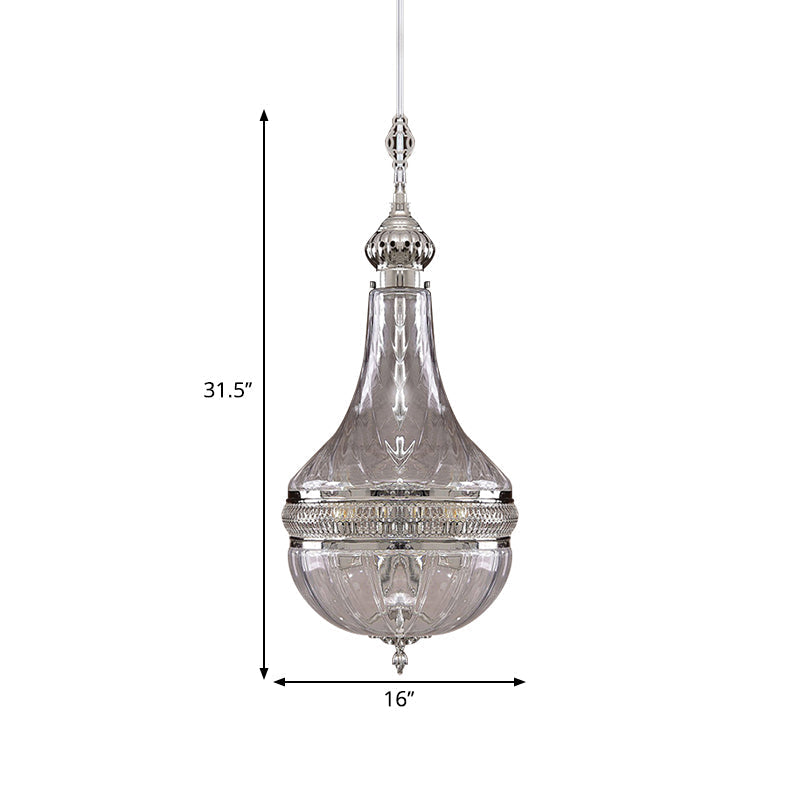 Clear Glass Brass/Chrome Gourd Chandelier - 12/16 Wide Colonial Design 4 Bulbs Ceiling Light