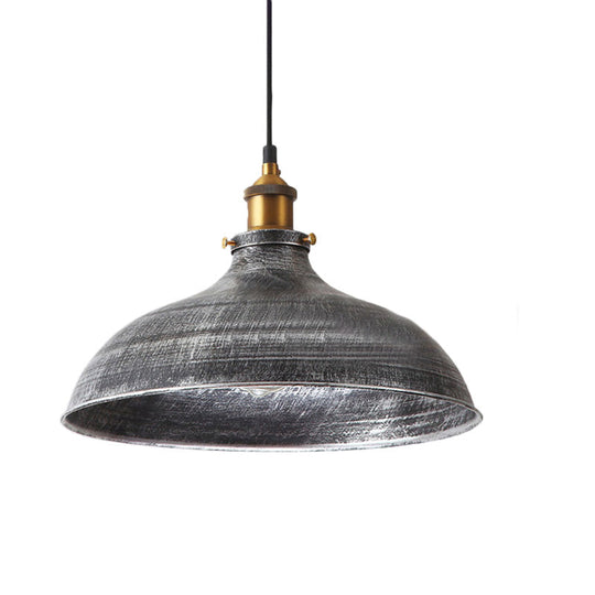 Giulia - Vintage Silver Gray 1 Bulb Pendant Lamp Antique Style Metal Bowl Shade Hanging Light with Plug-In Cord