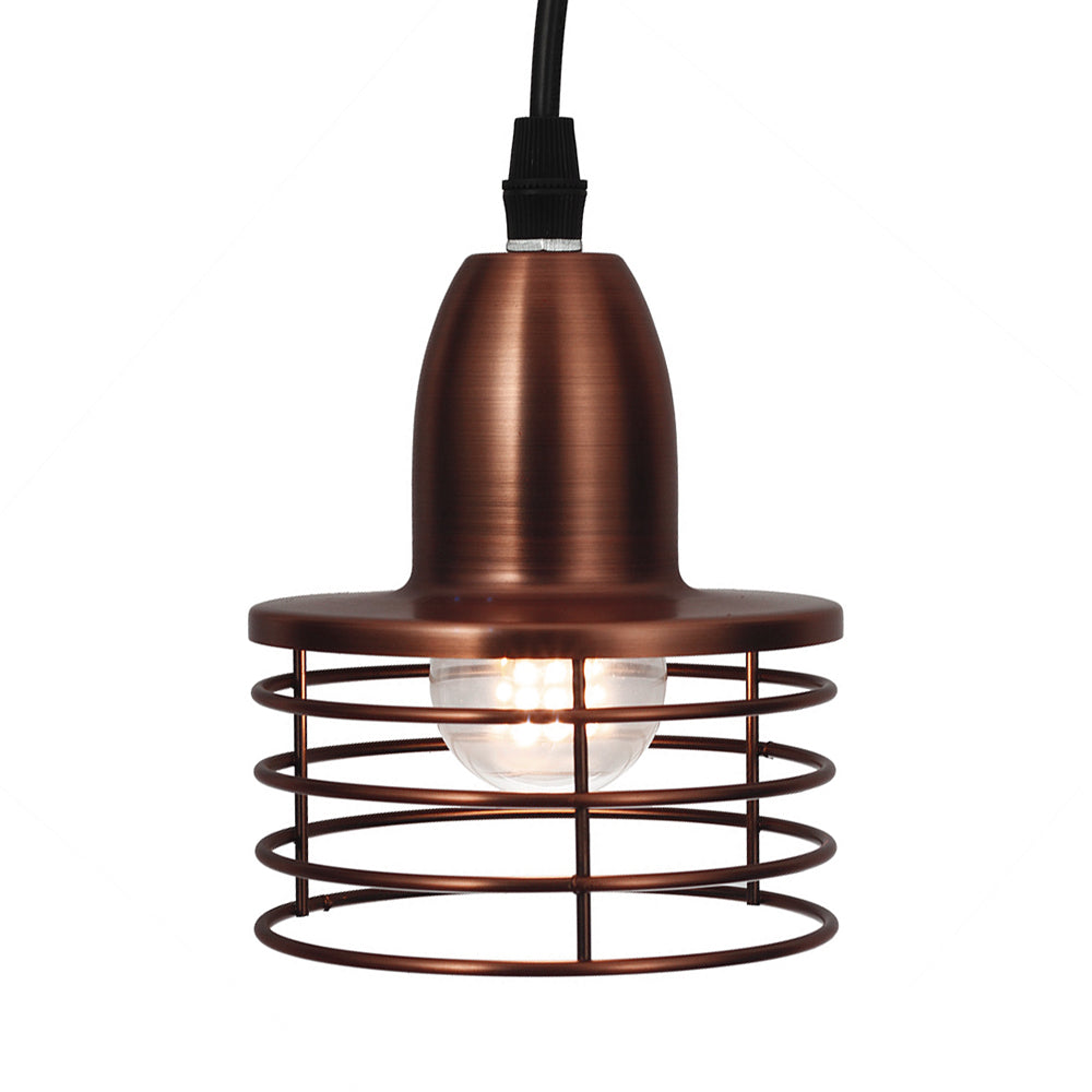 Industrial Retro Pendant Lighting: 1-Light Drum Pendant with Wire Cage Shade for Kitchen Ceiling, Black/Bronze Metal