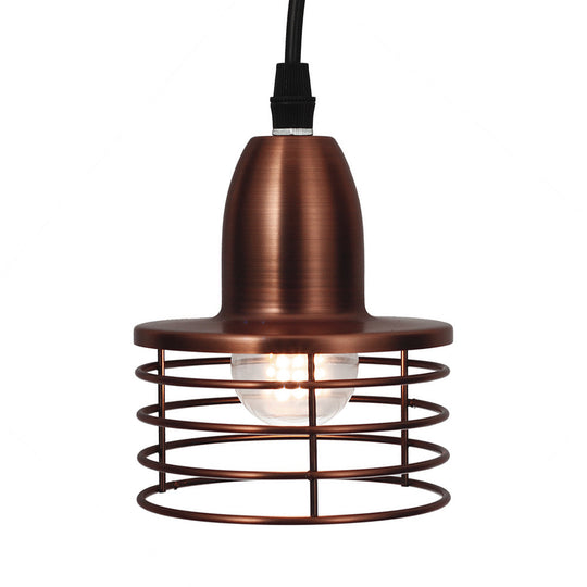 Industrial Retro Pendant Lighting: 1-Light Drum Pendant with Wire Cage Shade for Kitchen Ceiling, Black/Bronze Metal