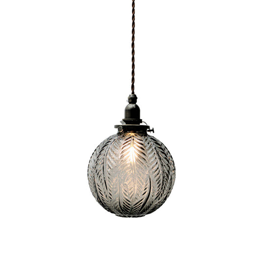 Mahasim - Colonial Colonial Global Pendant Light Fixture 1-Head Clear/Smoke Gray Glass Hanging Lamp  with Feather Design